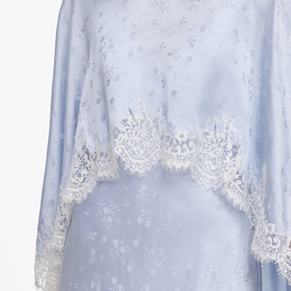 Blue Satin Lace Cape Maxi Dress