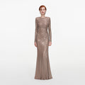 Tan Rhinestone Gathered Maxi Dress