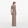Tan Rhinestone Gathered Maxi Dress
