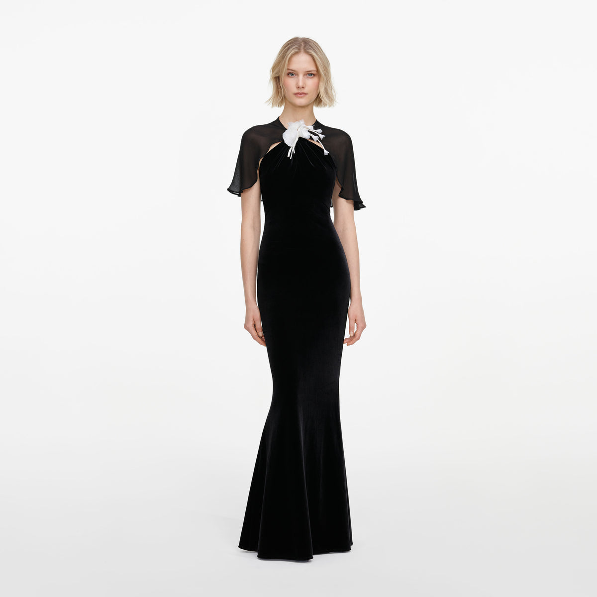 Black Velvet Cape Maxi Dress