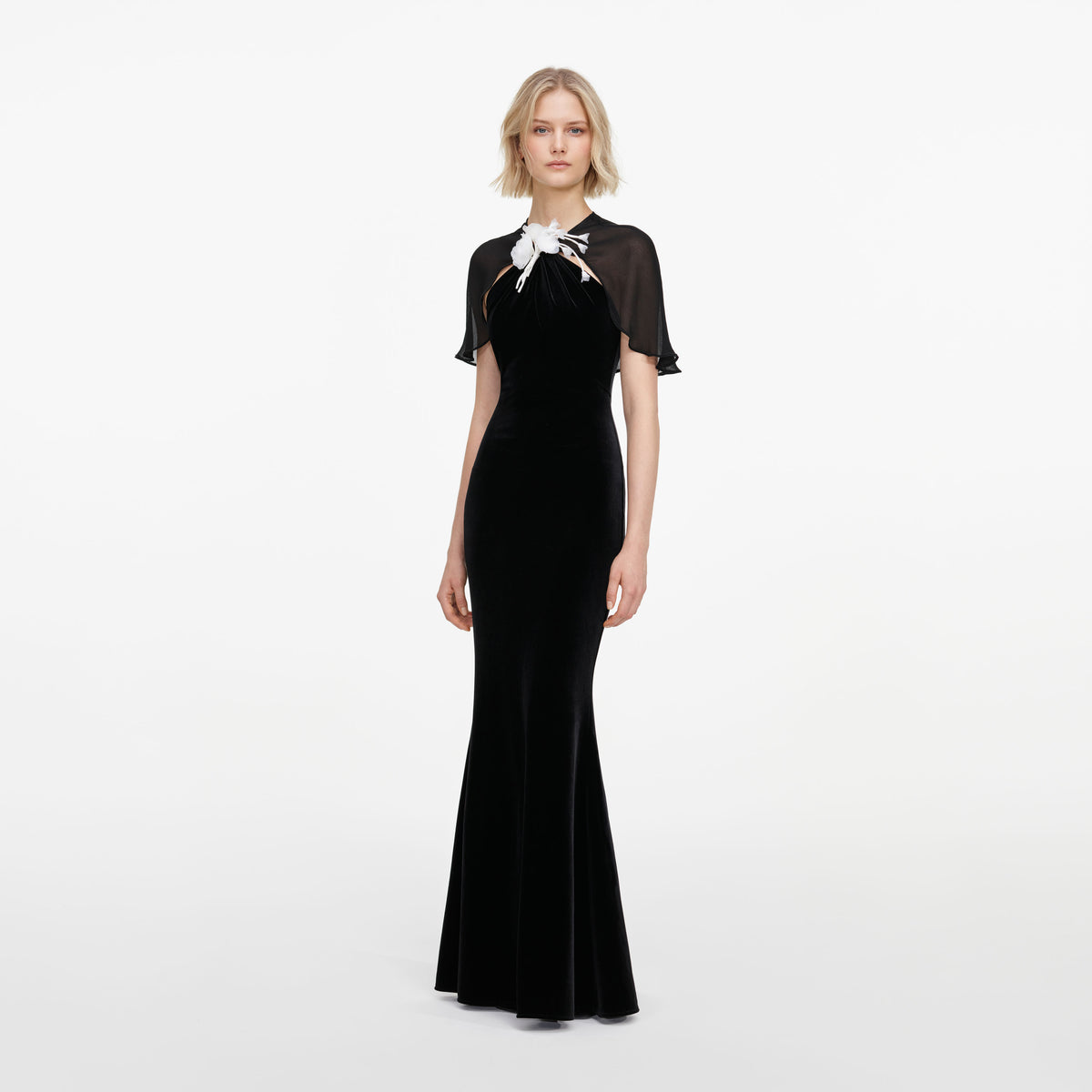 Black Velvet Cape Maxi Dress