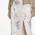 Cream Jacquard Floral Midi Skirt