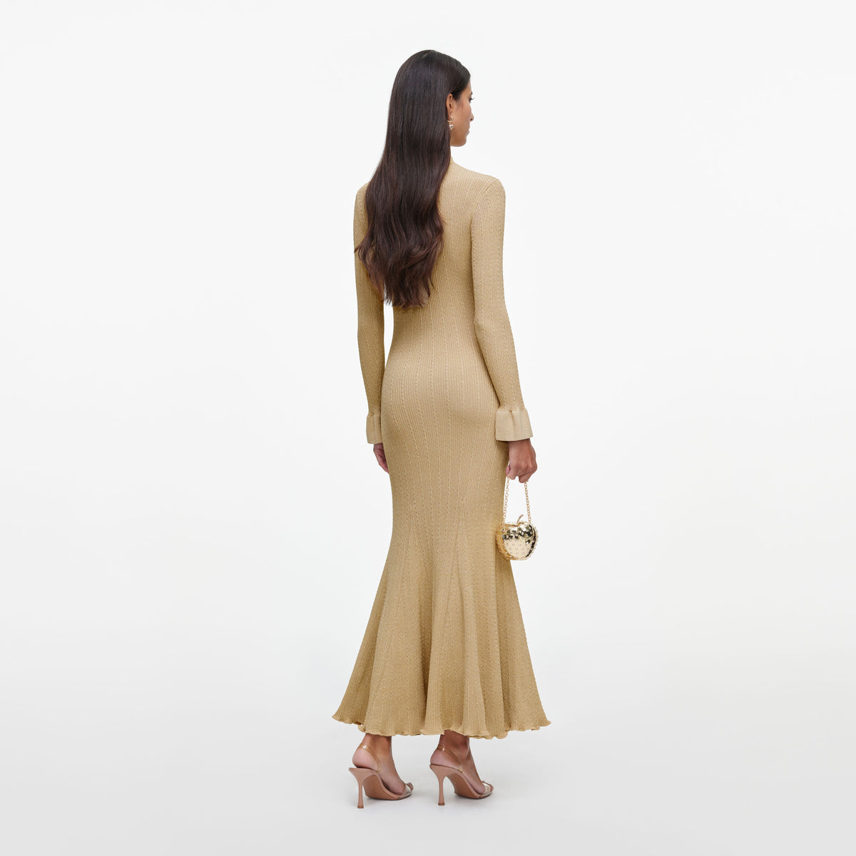 Gold Metallic Knit Midi Dress