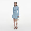 Blue Metallic Knit Mini Dress