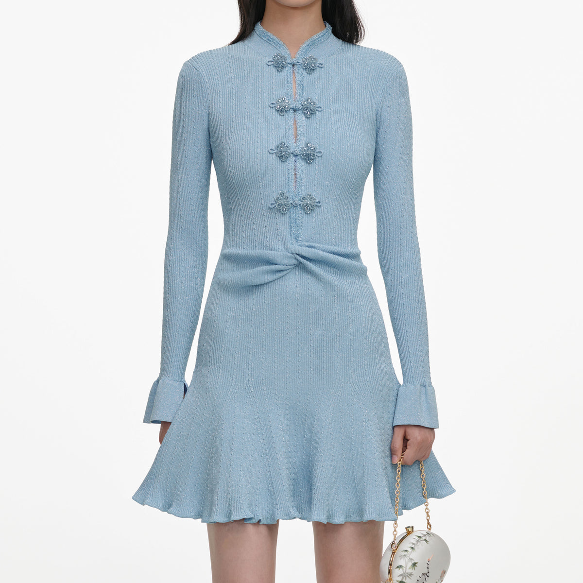 Blue Metallic Knit Mini Dress