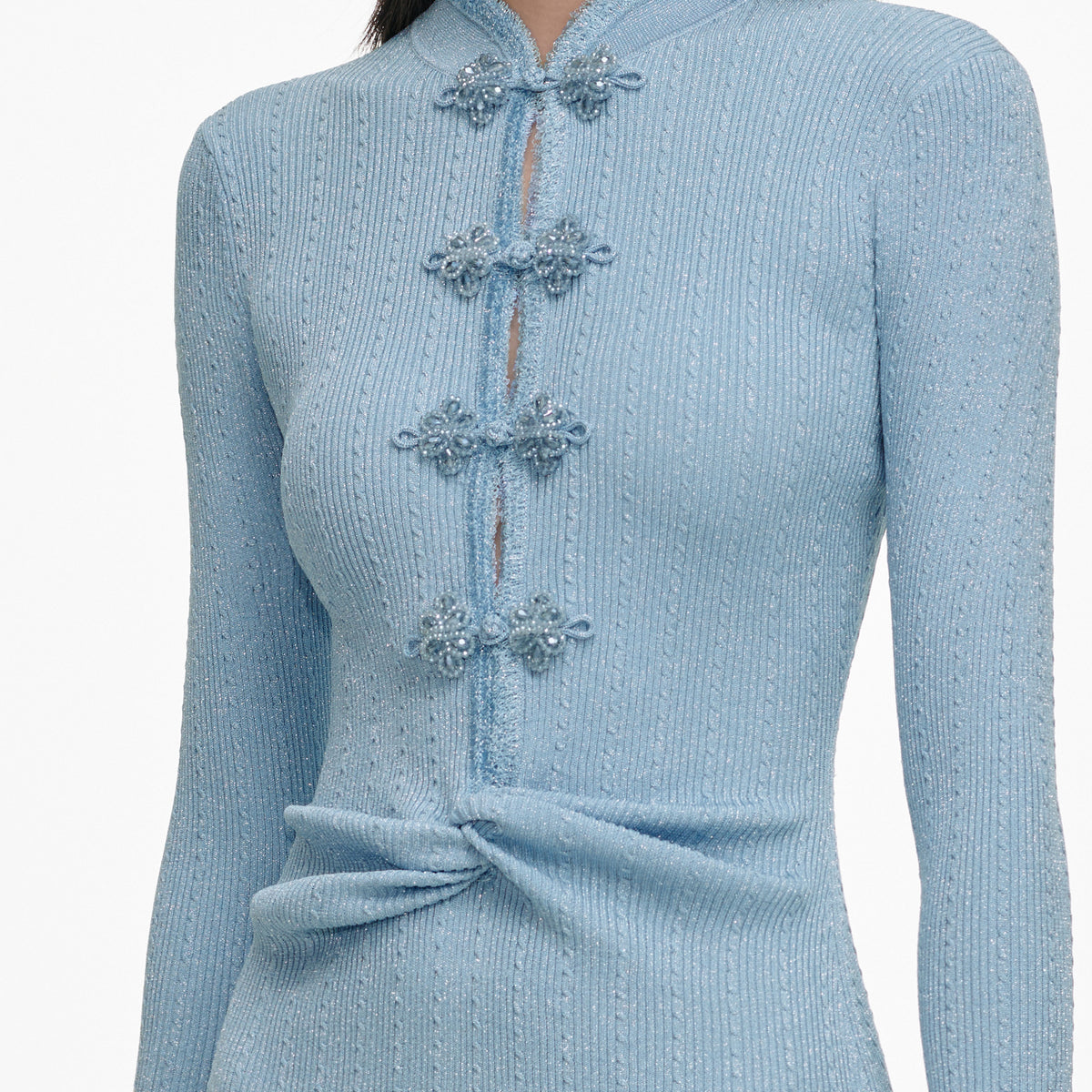 Blue Metallic Knit Mini Dress