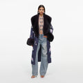 Navy Floral Jacquard Fur Collar Coat