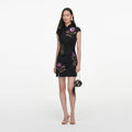Black Jacquard Sequin Embroidered Mini Dress