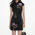 Black Jacquard Sequin Embroidered Mini Dress