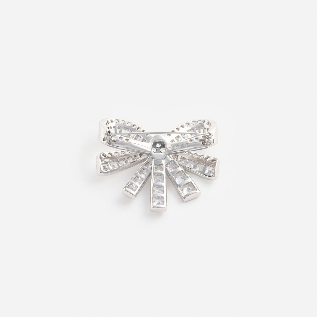 Silver Crystal Bow Brooch