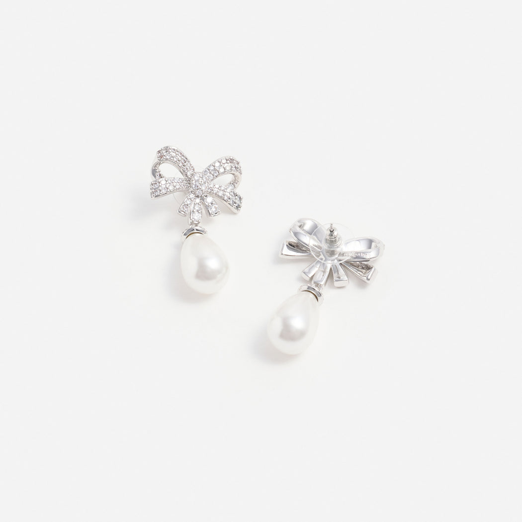 Silver Crystal Bow Earrings