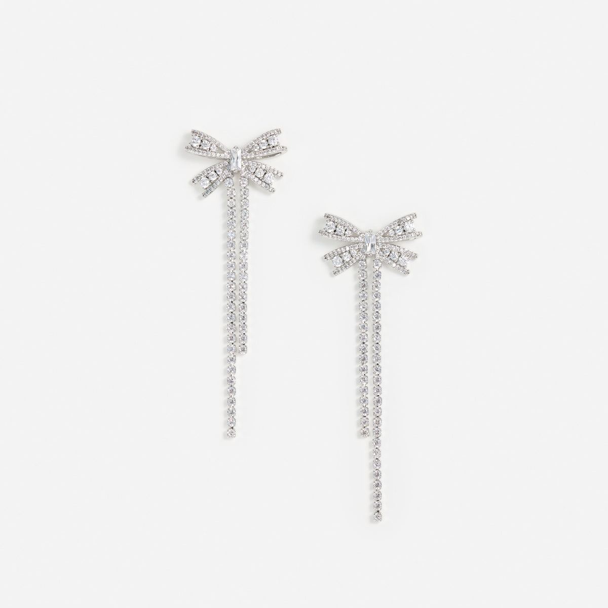Silver Crystal Bow Dangle Earrings