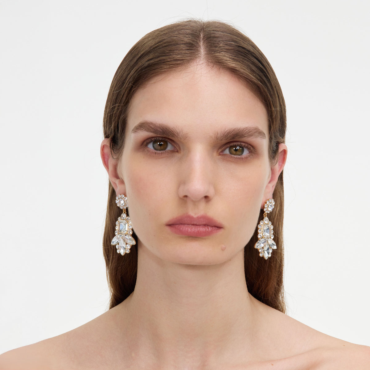 Gold Tiered Pearl Crystal Earrings