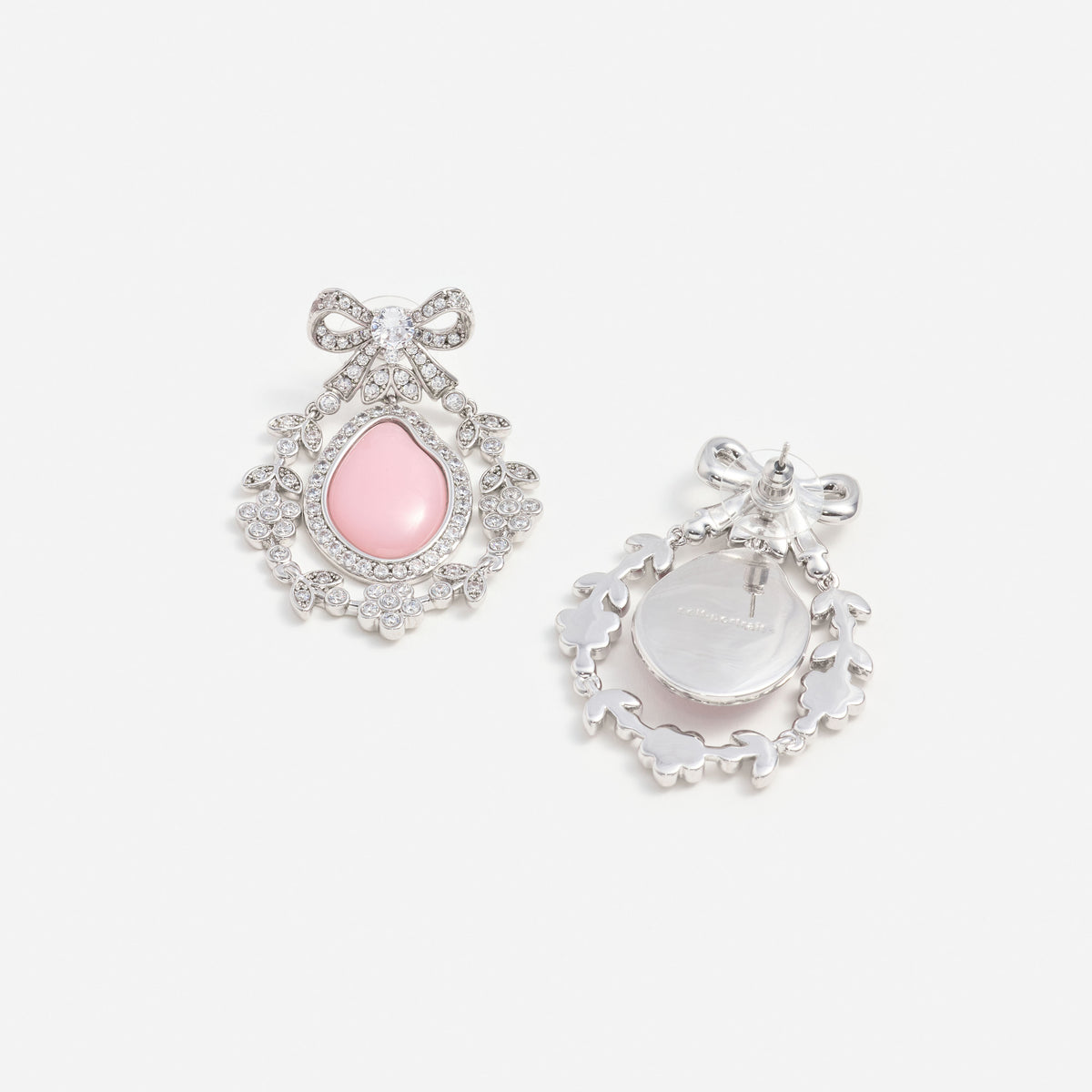 Pink Crystal Bow Droplet Earrings
