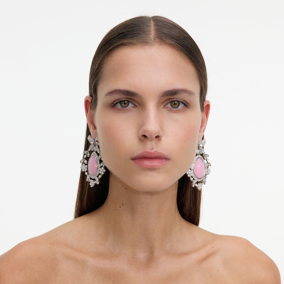 Pink Crystal Bow Droplet Earrings