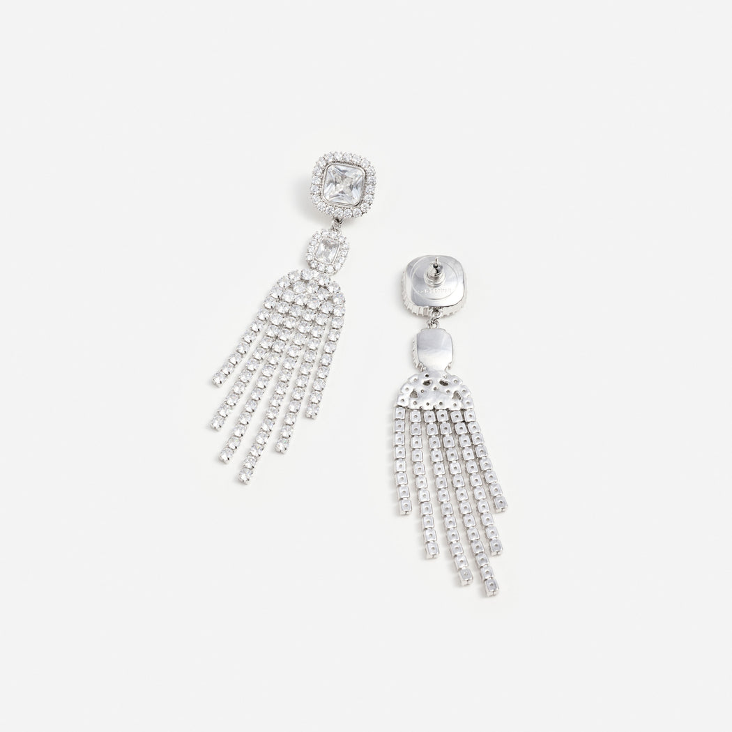 Silver Crystal Multi Droplet Earrings