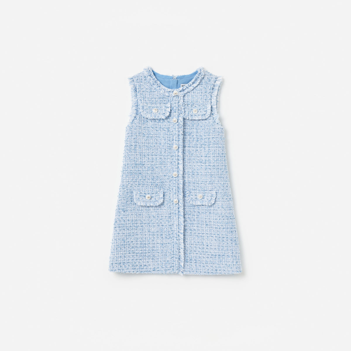 Blue Textured Boucle Sleeveless Dress
