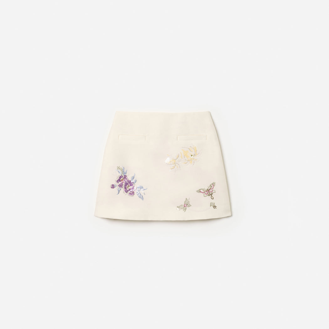Cream Floral  Jacquard Skirt