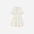 White Pointelle Knit Bow Cape Dress