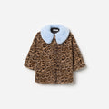Brown Printed Contrast Collar Fur Coat