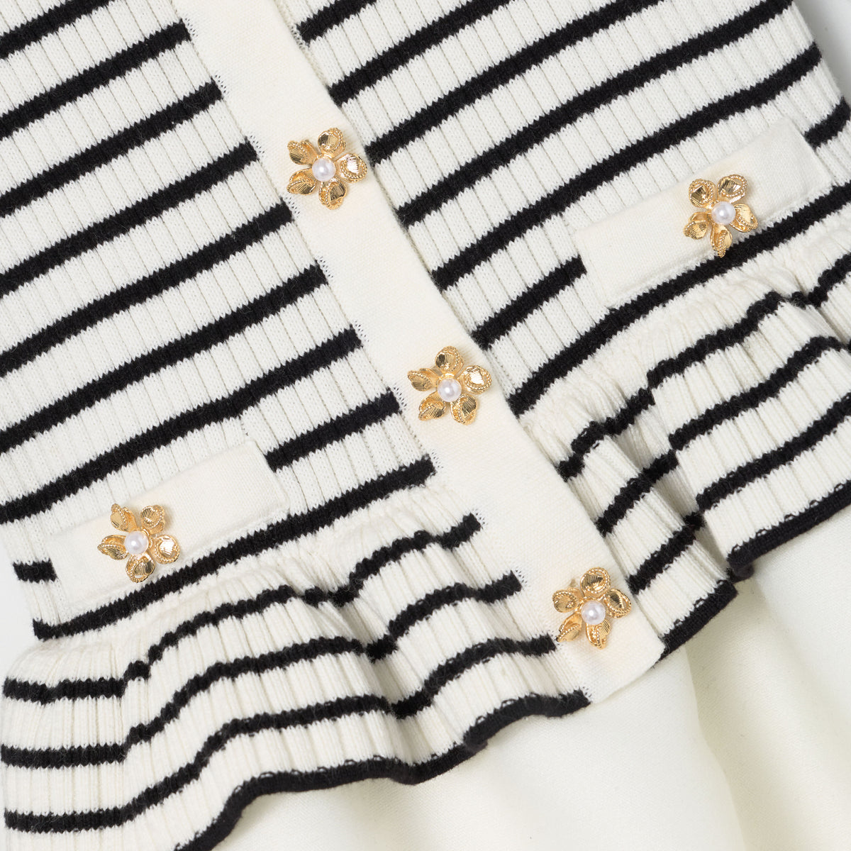 Cream Striped Ribbed Knit Mini Dress