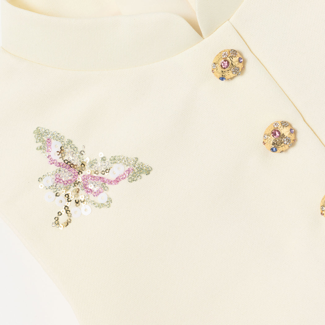 Cream Floral Jacquard Sleeveless Dress
