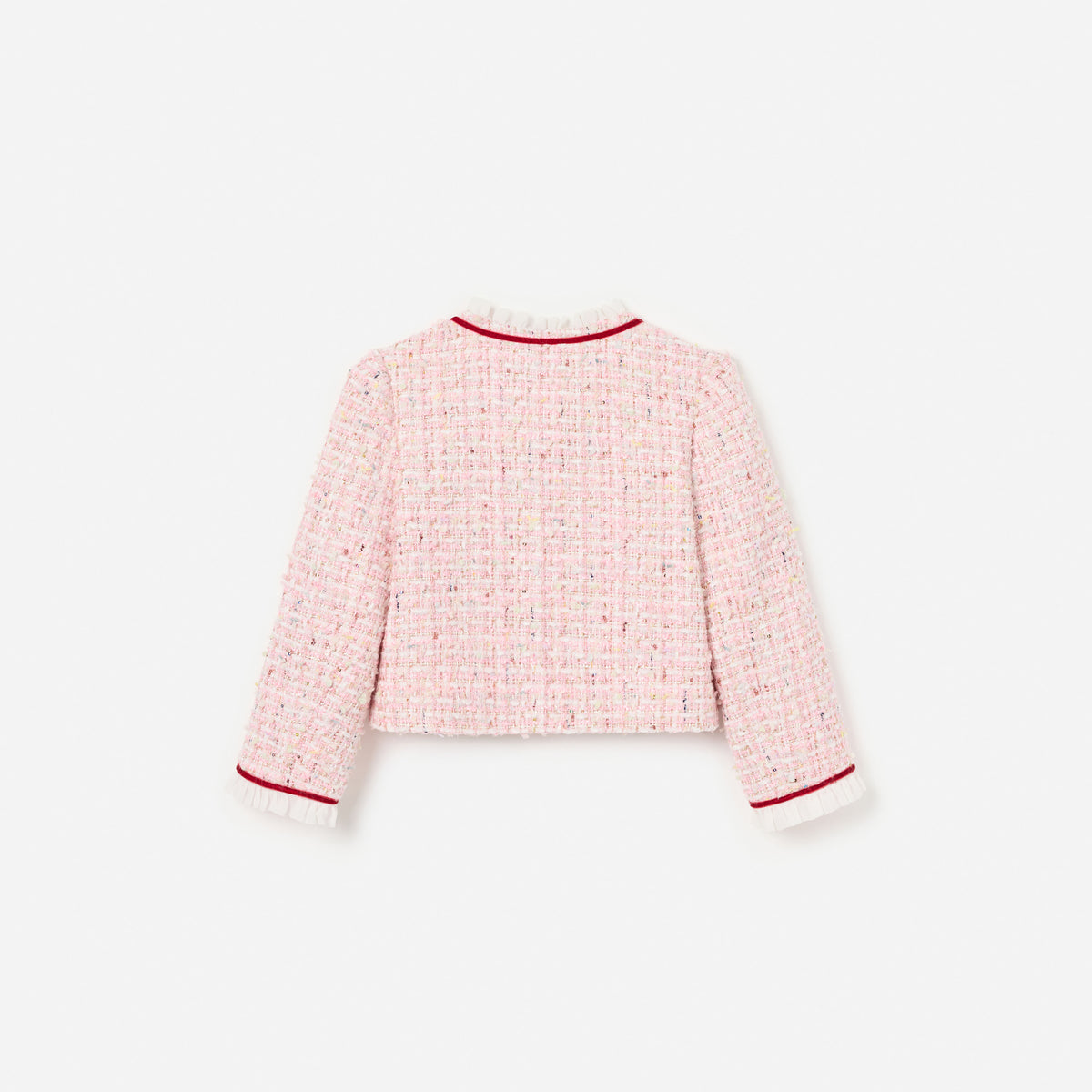 Pink Textured  Boucle Frill Collar  Jacket