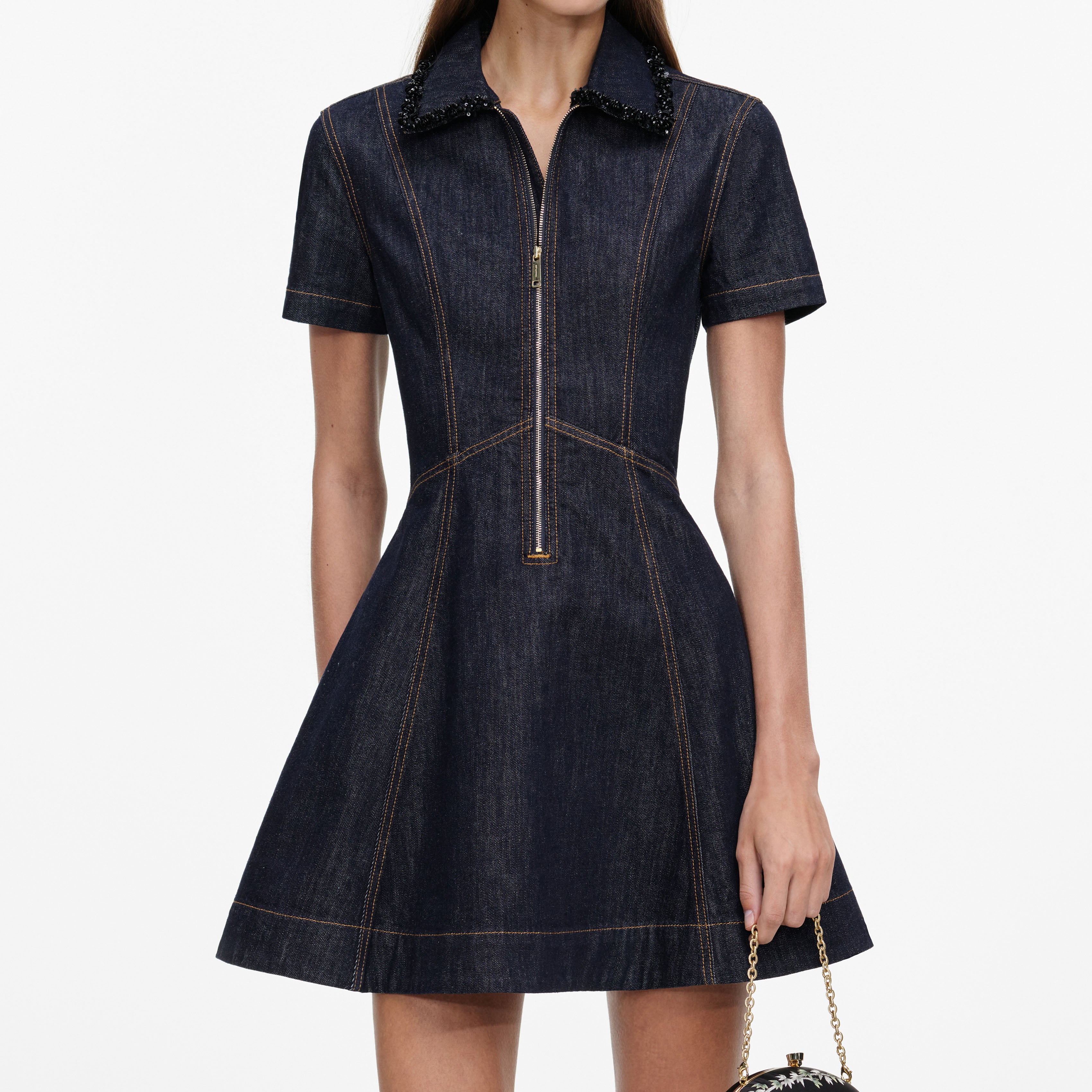 Indigo Denim Collared Mini Dress