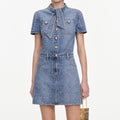 Croc Denim Tie Neck Mini Dress