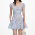 Blue Lace Square Neck Mini Dress