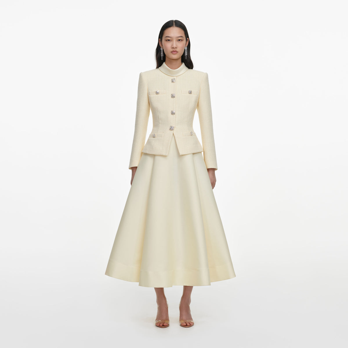 Yellow Boucle And Taffeta Midi Dress