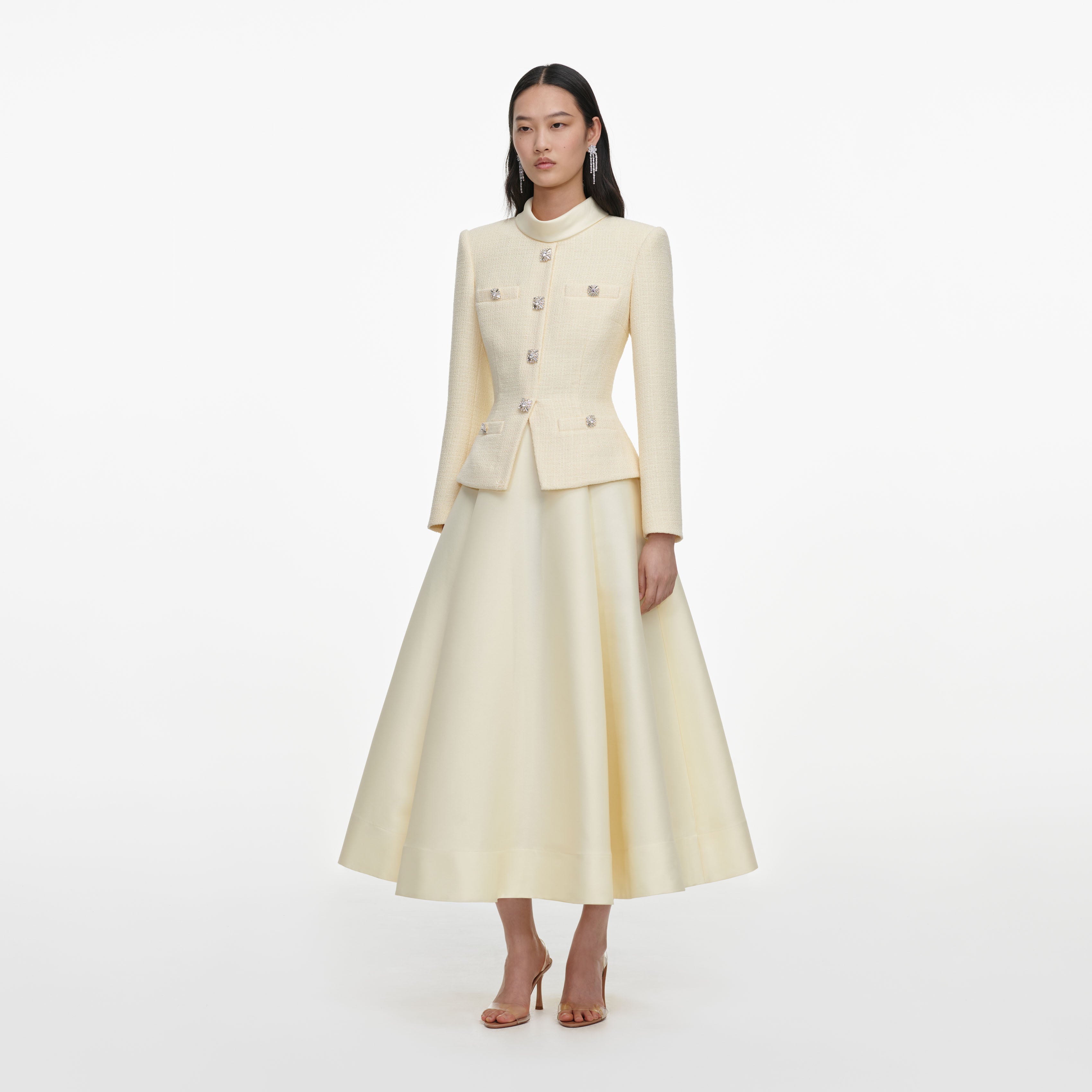 Yellow Boucle And Taffeta Midi Dress