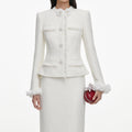 Cream Boucle Flower Midi Dress
