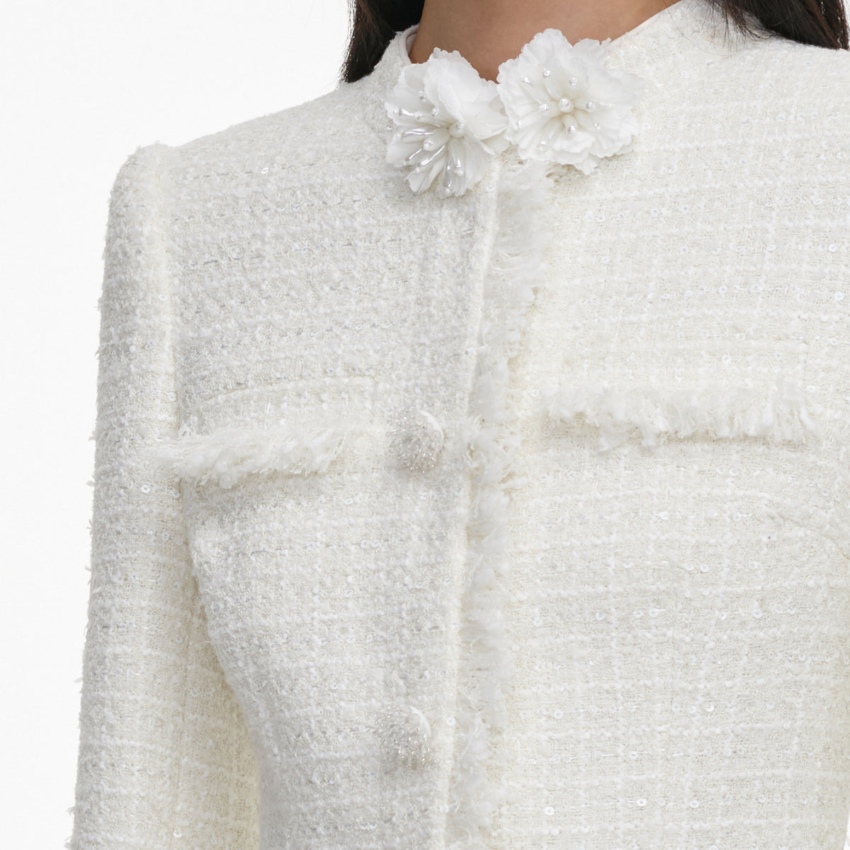 Cream Boucle Flower Midi Dress