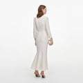 Cream Tailored Boucle Brooch Midi Dress