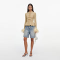 Gold Metallic Feather Knit Top