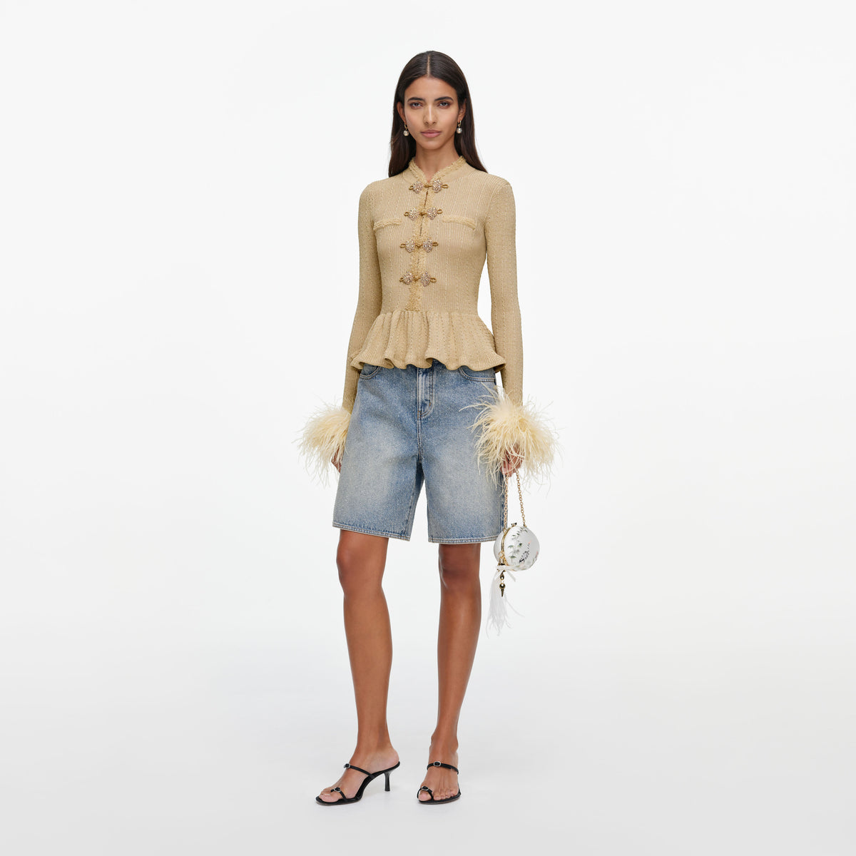Gold Metallic Feather Knit Top