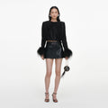 Black Jersey Gathered Feather Top