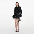 Black Jersey Gathered Feather Top