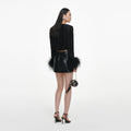 Black Jersey Gathered Feather Top