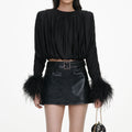 Black Jersey Gathered Feather Top