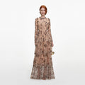 Beige Sequin Embellished Tiered Maxi Dress