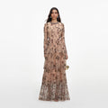 Beige Sequin Embellished Tiered Maxi Dress