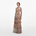 Beige Sequin Embellished Tiered Maxi Dress