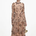 Beige Sequin Embellished Tiered Maxi Dress