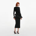 Black Crystal Trim Knit Midi Dress