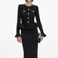 Black Crystal Trim Knit Midi Dress
