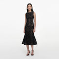 Black Lace Beaded Trim Midi Dress
