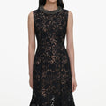 Black Lace Beaded Trim Midi Dress
