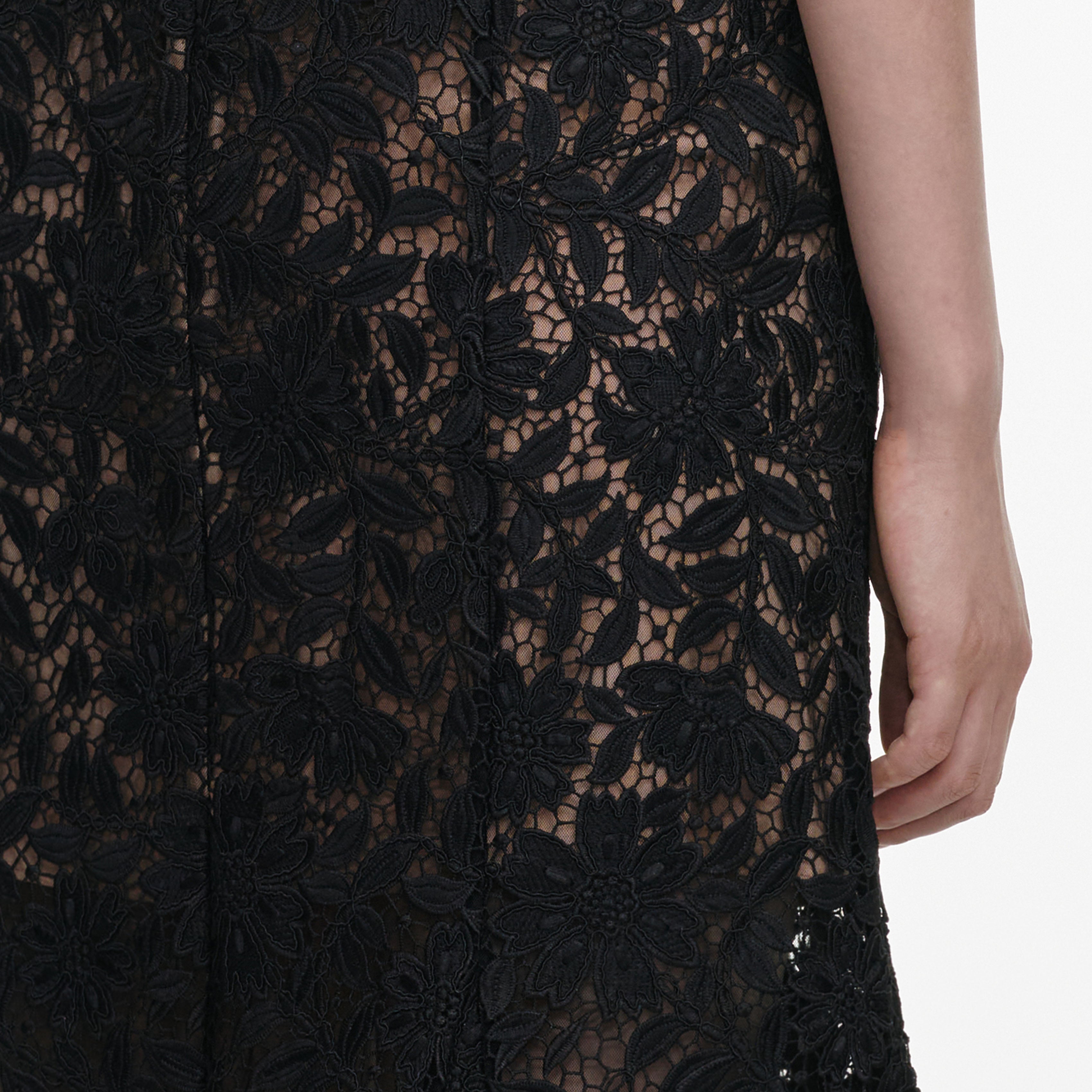 Black Lace Beaded Trim Midi Dress